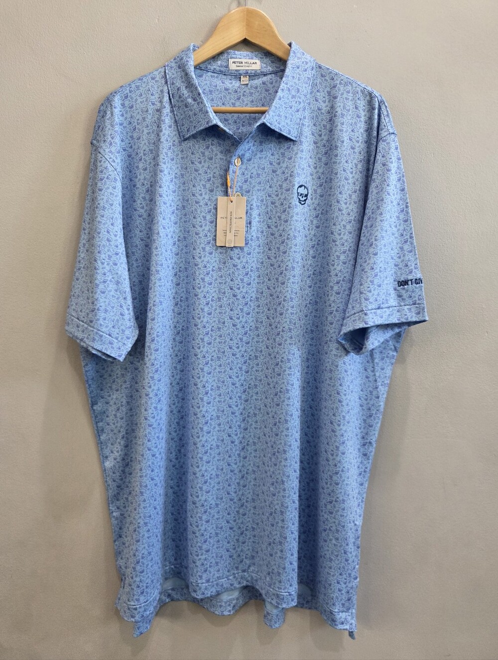 PETER MILLAR Swag Golf Swiggin Skulls Cocktails Blue Polo Shirt Men's Size XXL